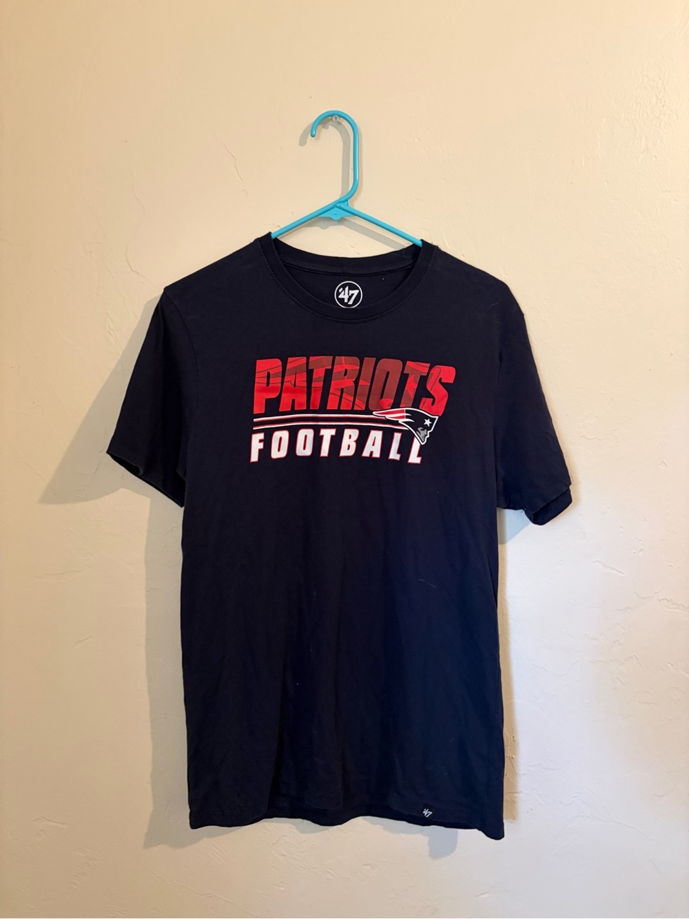 '47 Patriots Football Tee in Black with Red and White Logo